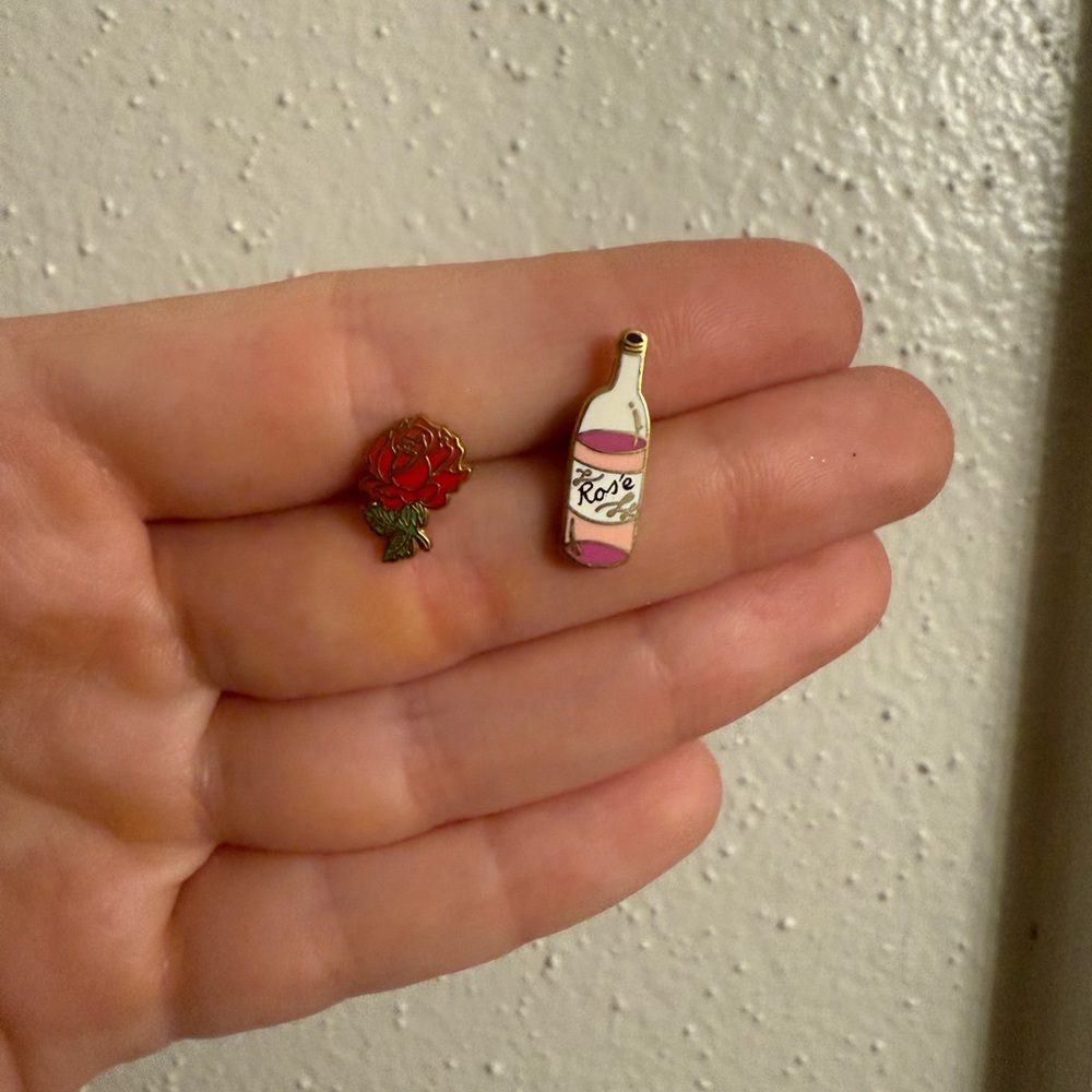 Rose and Wine Bottle Earrings
